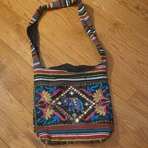 Colorful Striped Embroidered Boho Elephant Cross Body Sling Bag
